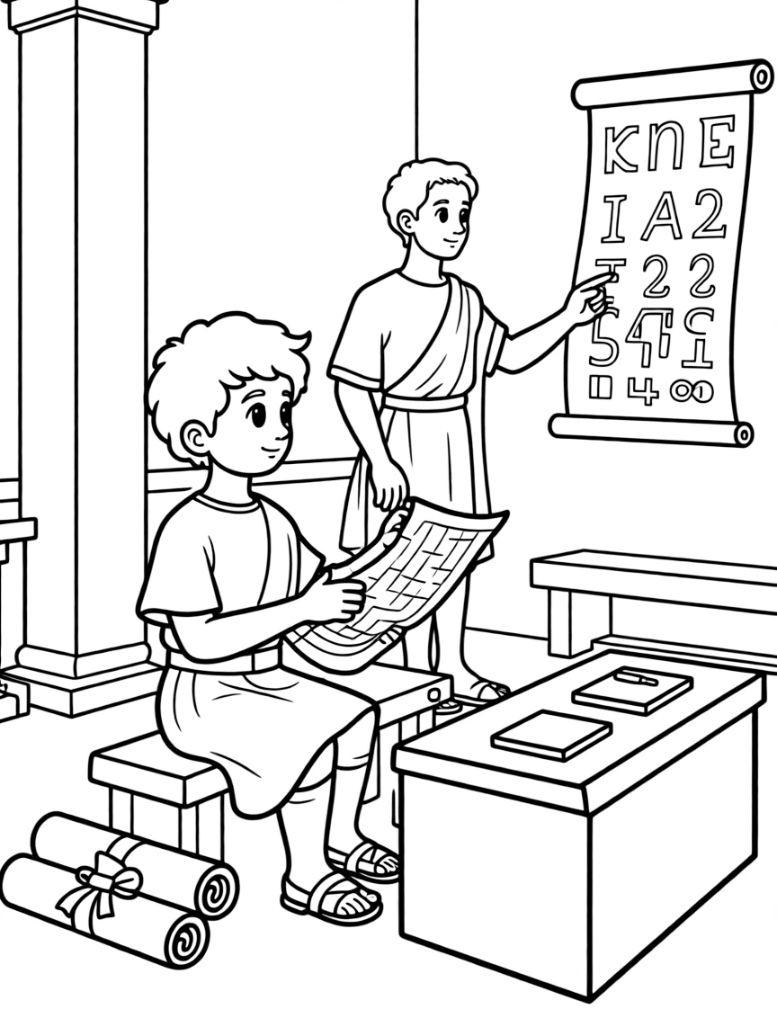 A Roman school with scrolls