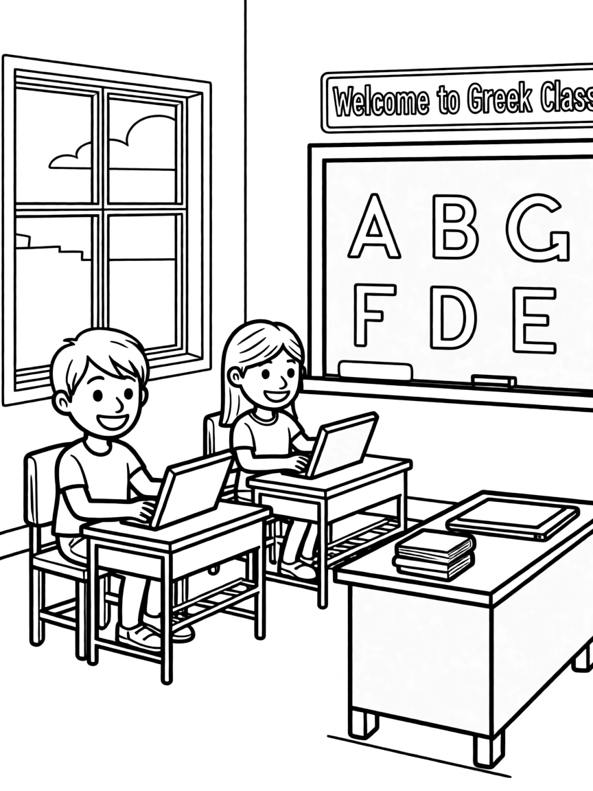 A Greek classroom with tablets