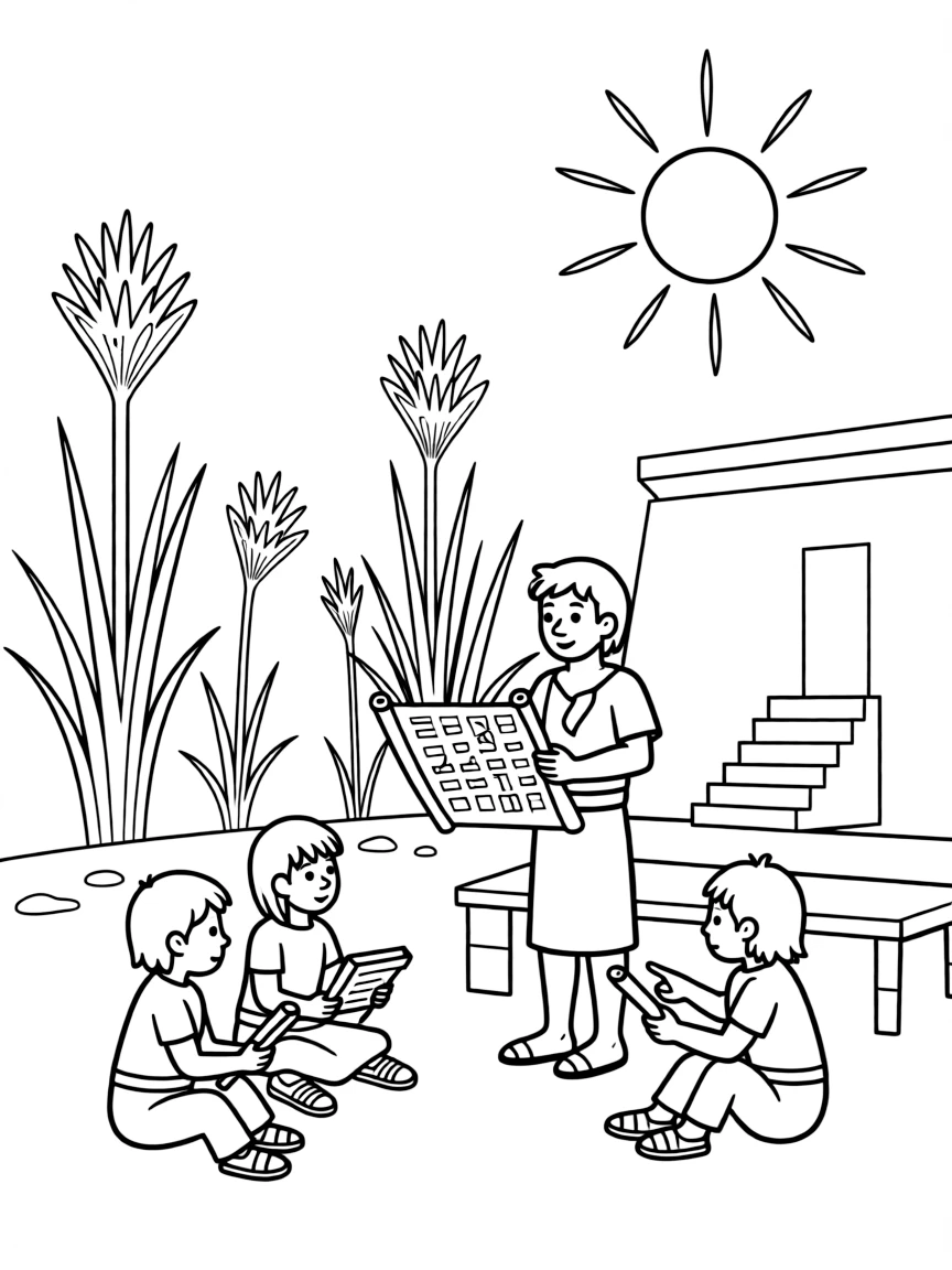 An Egyptian school with papyrus
