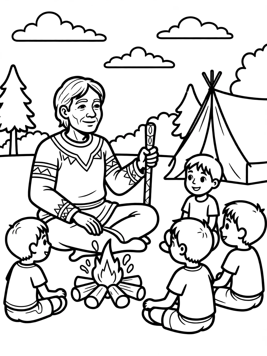 A Native American elder telling stories