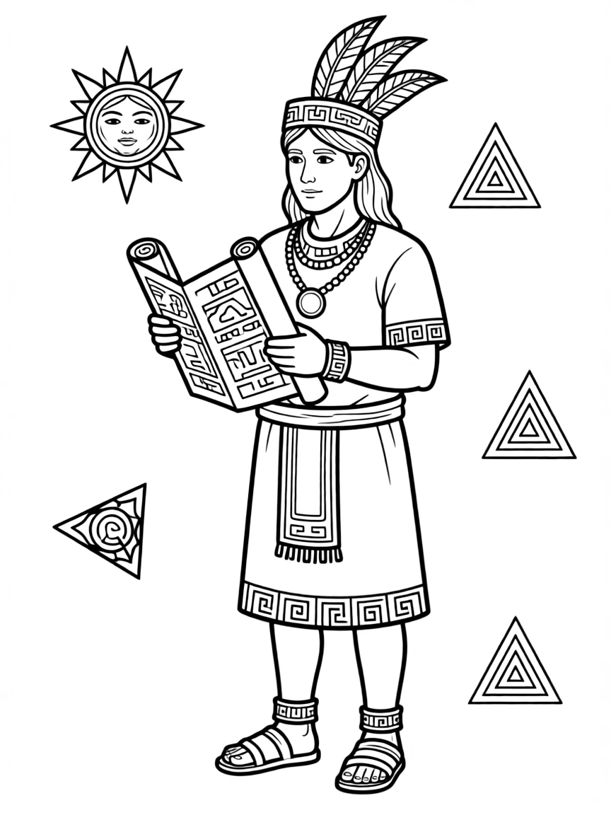 An Aztec priest reading codex