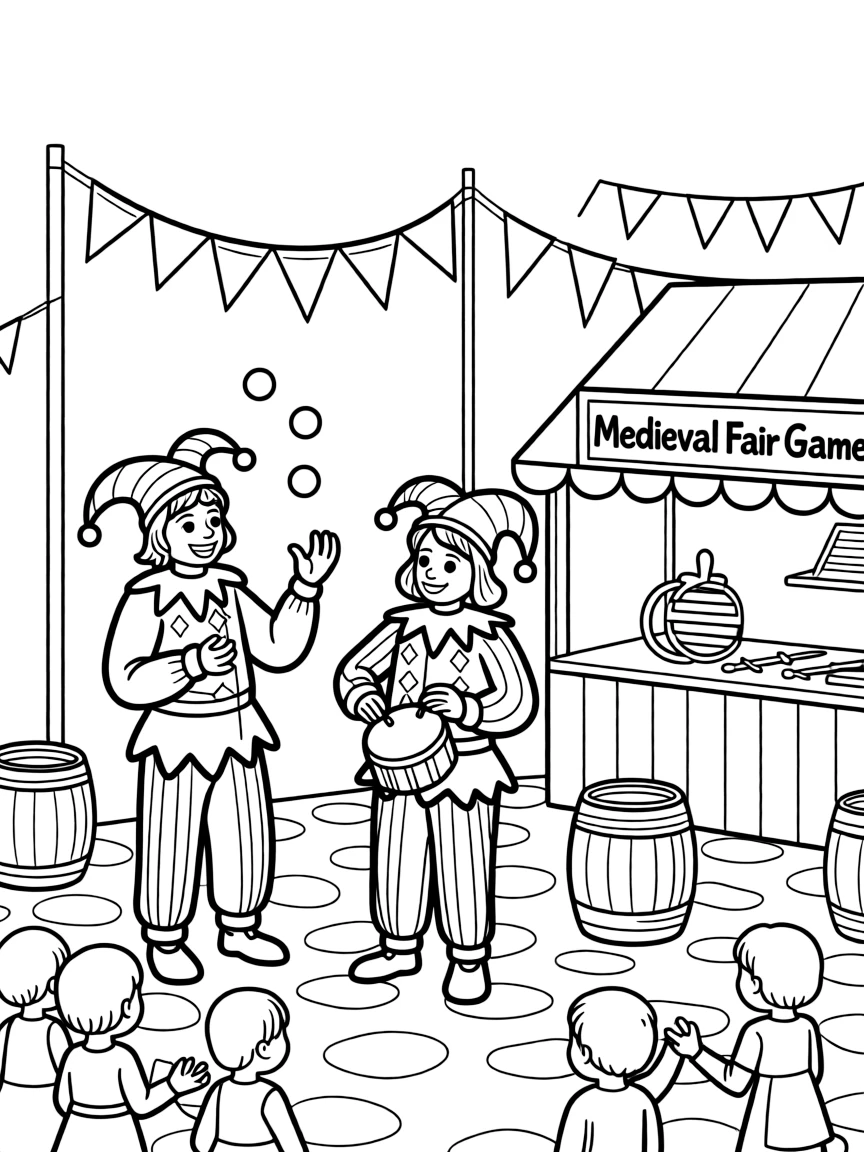 A medieval fair with jesters
