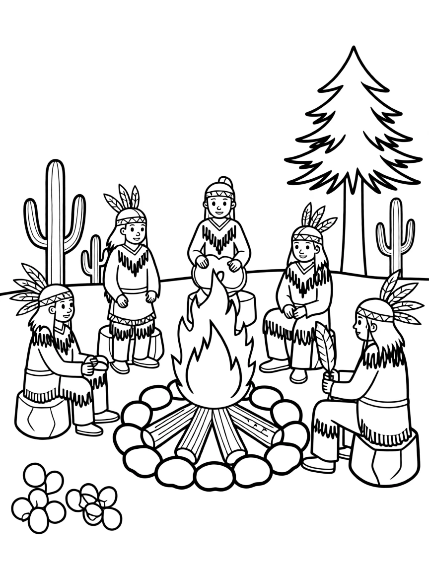 A Native American gathering around a fire