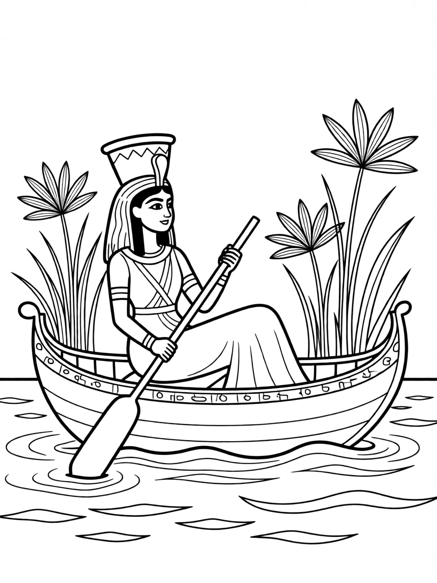 An Egyptian queen riding a boat