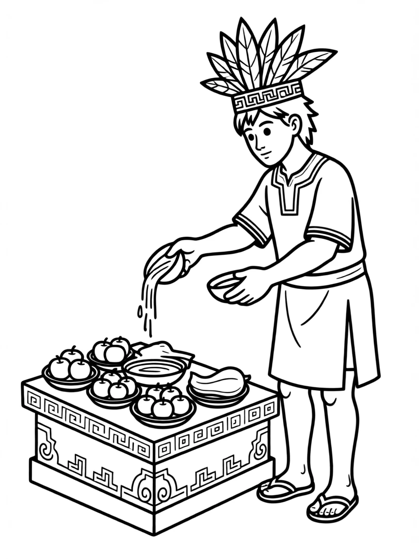 A Mayan priest making offerings