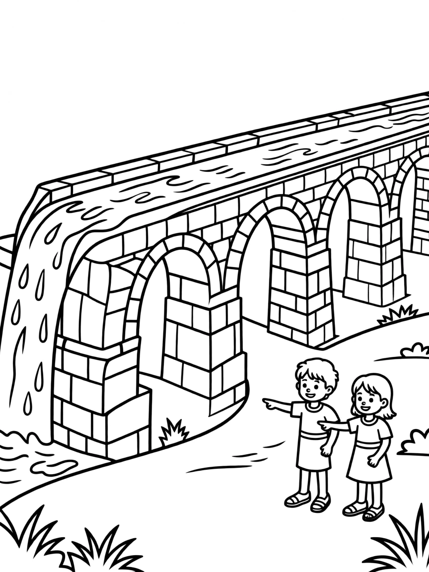 A Roman aqueduct with water flowing