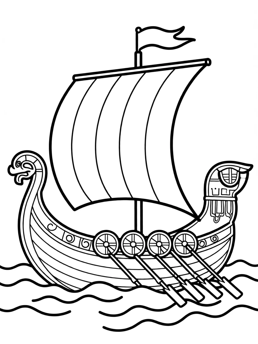 A Viking longship sailing on waves