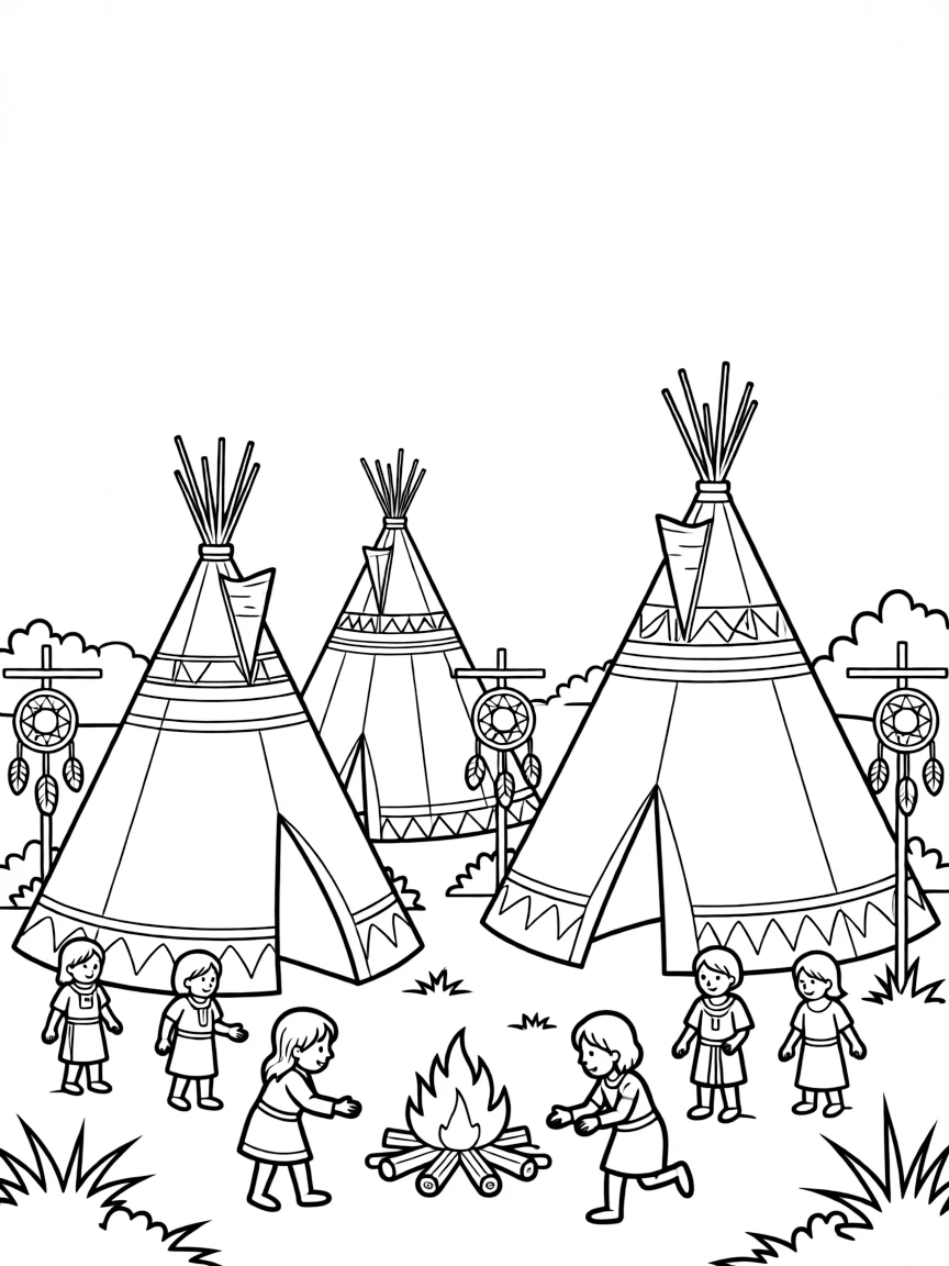 A Native American tipi village