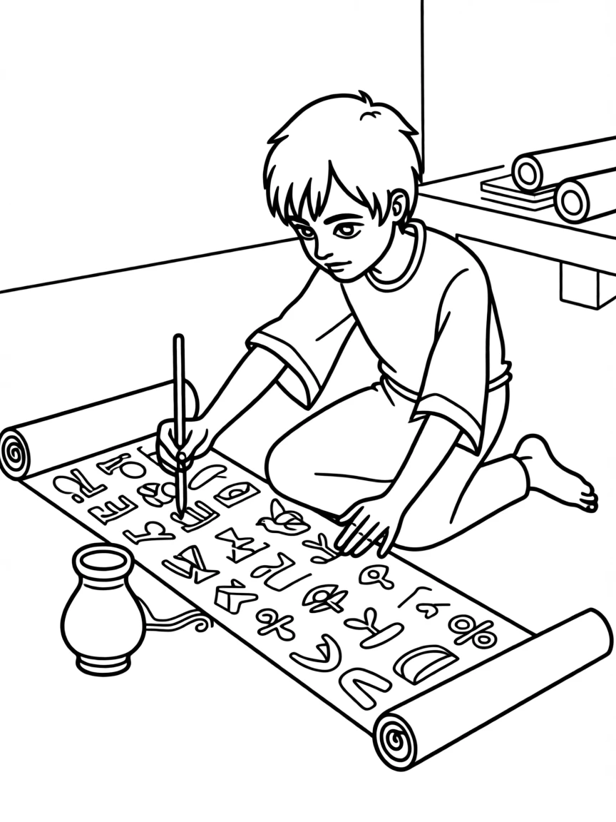An Egyptian scribe writing hieroglyphs
