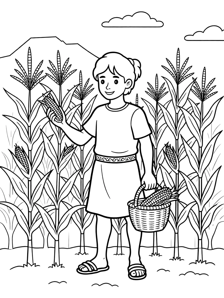 An Aztec farmer harvesting corn