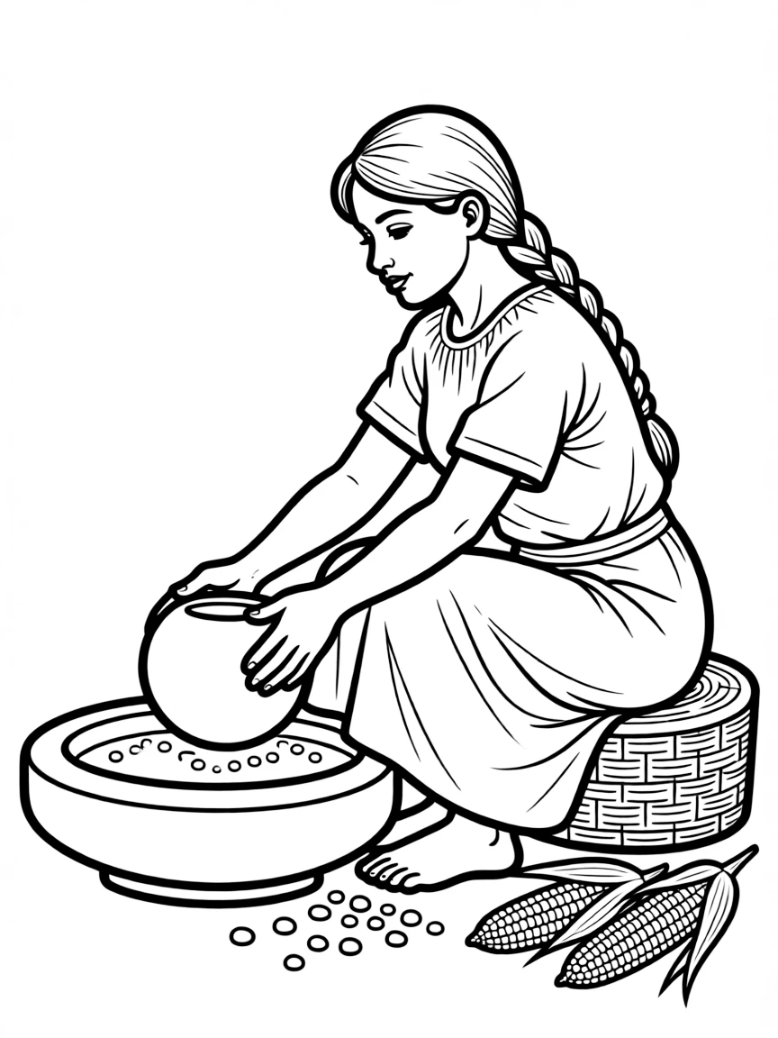 A Mayan woman grinding corn
