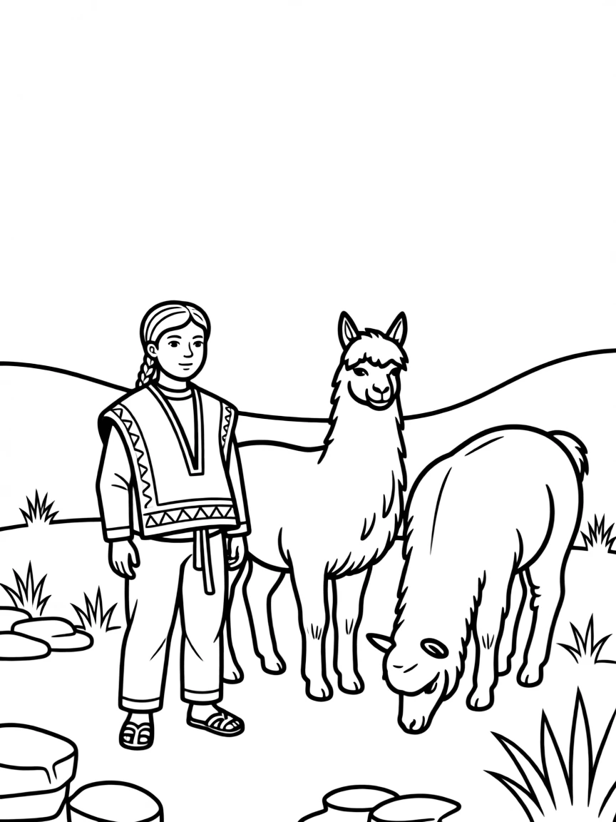An Inca herder with llamas