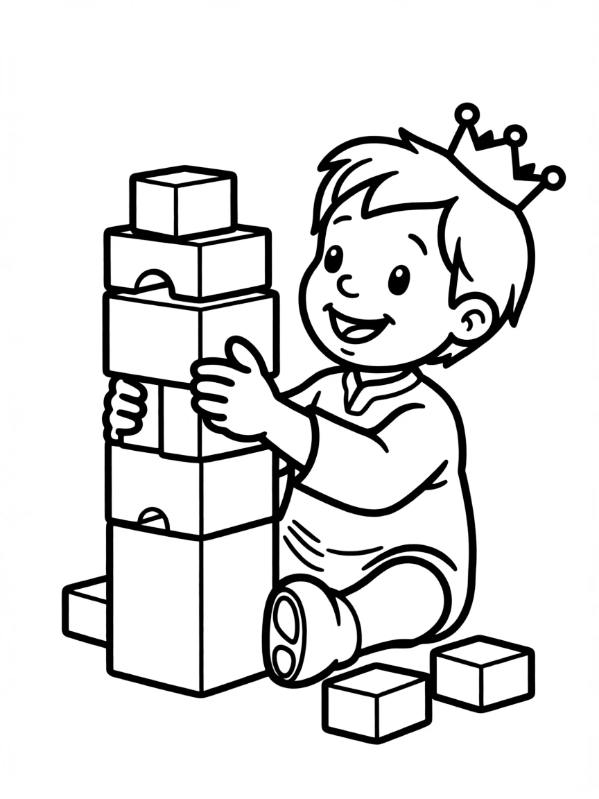(Daniel Tiger TV show) Prince Wednesday building a block tower.