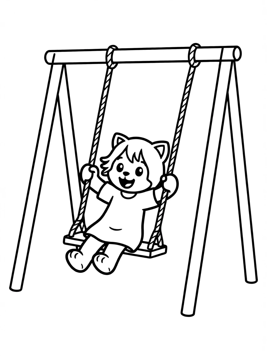 (Daniel Tiger TV show) Katerina Kittycat swinging on a swing set.