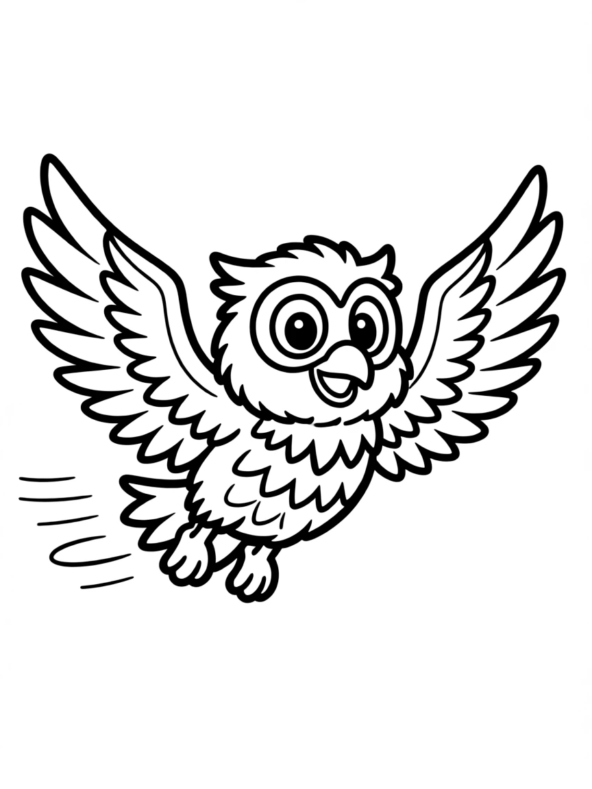 (Daniel Tiger TV show) O the Owl flying with his wings.