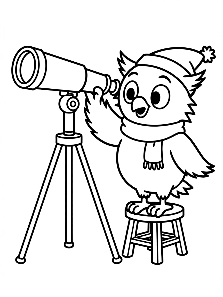 (Daniel Tiger TV show) O the Owl looking through a telescope.