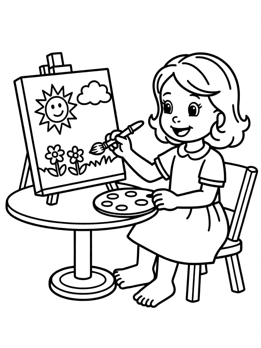 (Daniel Tiger TV show) Miss Elaina painting a picture.