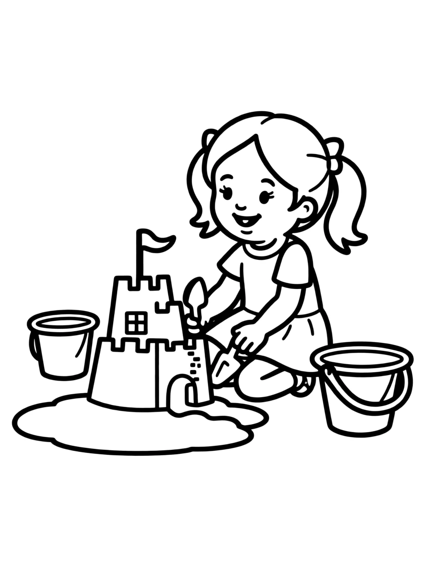 (Daniel Tiger TV show) Miss Elaina playing with sand.