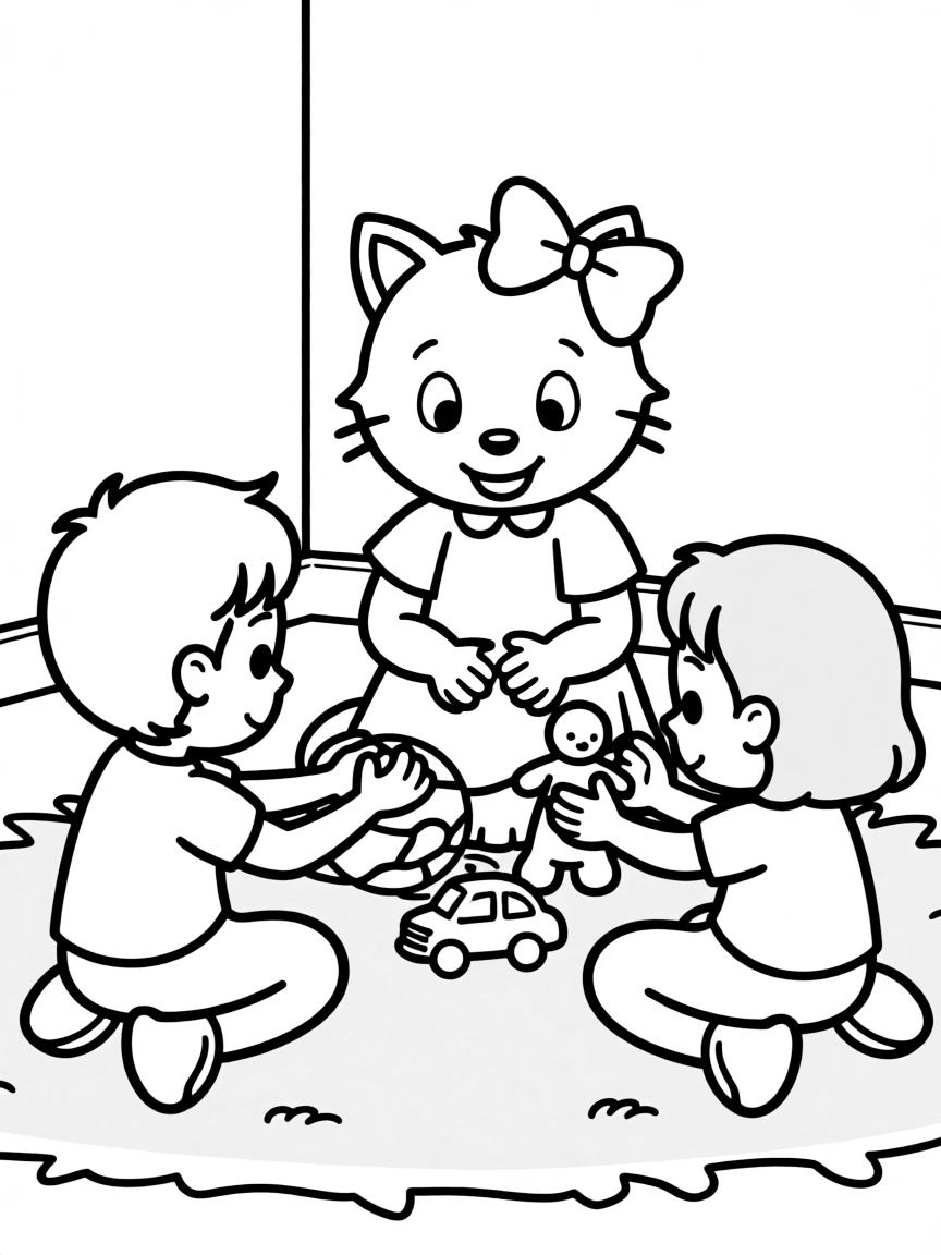 (Daniel Tiger TV show) Katerina Kittycat sharing her toys.