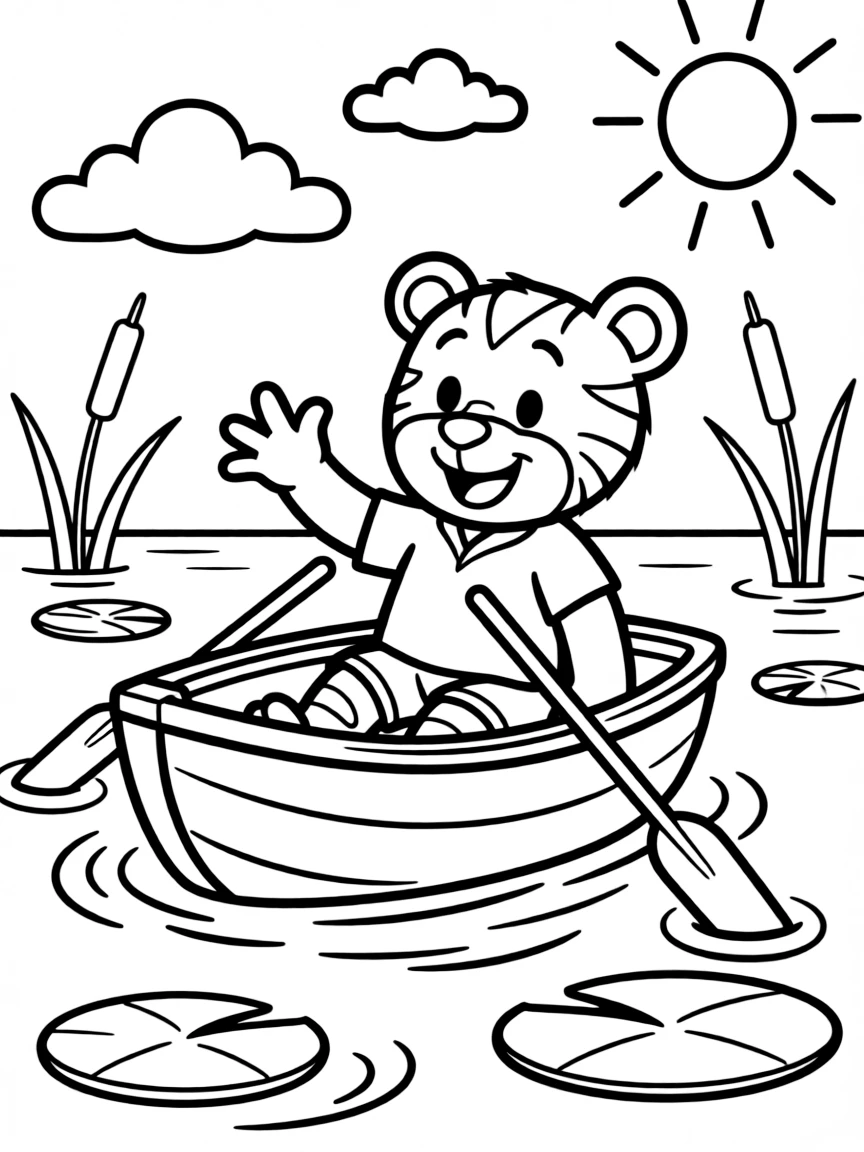 Daniel Tiger in a boat.