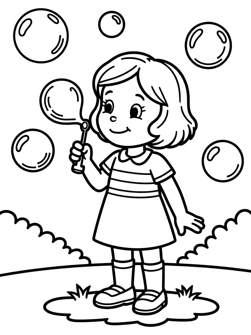 (Daniel Tiger TV show) Miss Elaina blowing bubbles.