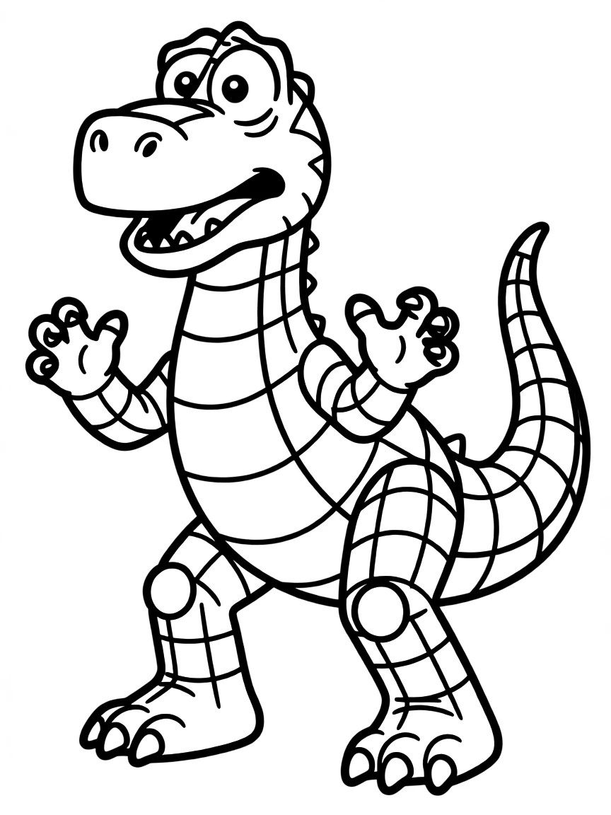 (Toy Story characters) Rex looking scared but friendly.