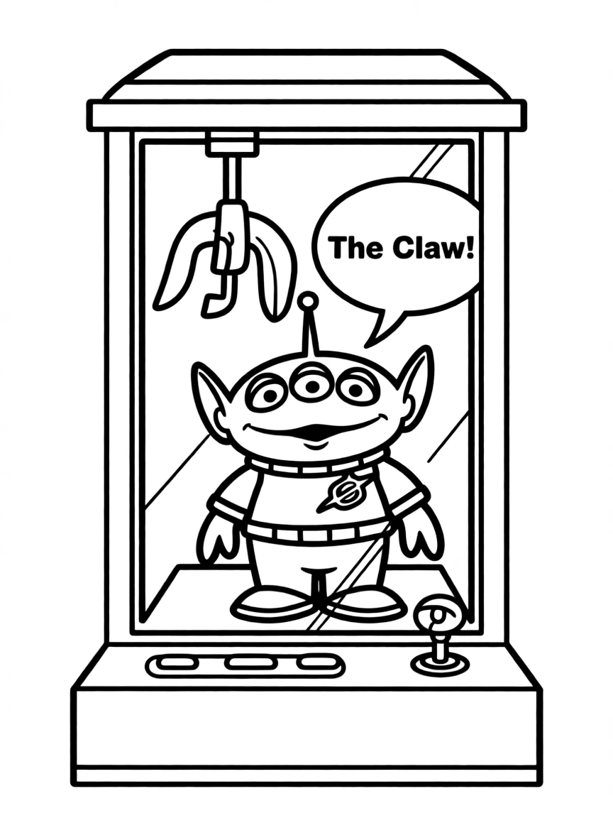 (Toy Story characters) Alien from the claw machine saying "The Claw!".