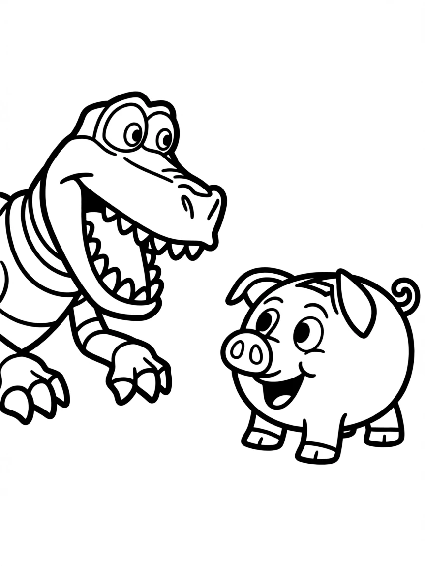 (Toy Story characters) Rex trying to scare Hamm.