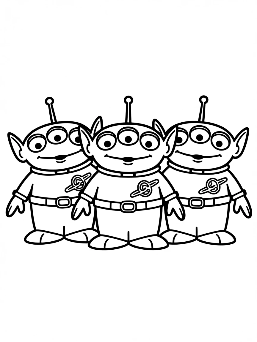 (Toy Story characters) The Aliens all together in a line.