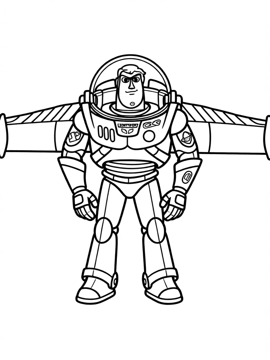 (Toy Story characters) Buzz Lightyear with his wings out.