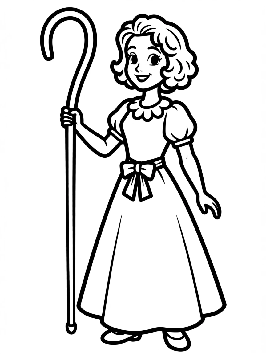 (Toy Story characters) Bo Peep holding her crook.