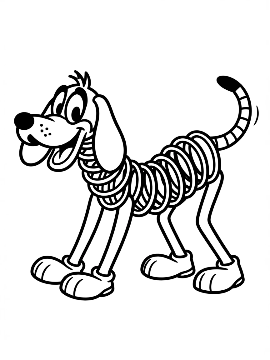 (Toy Story characters) Slinky Dog wagging his tail.