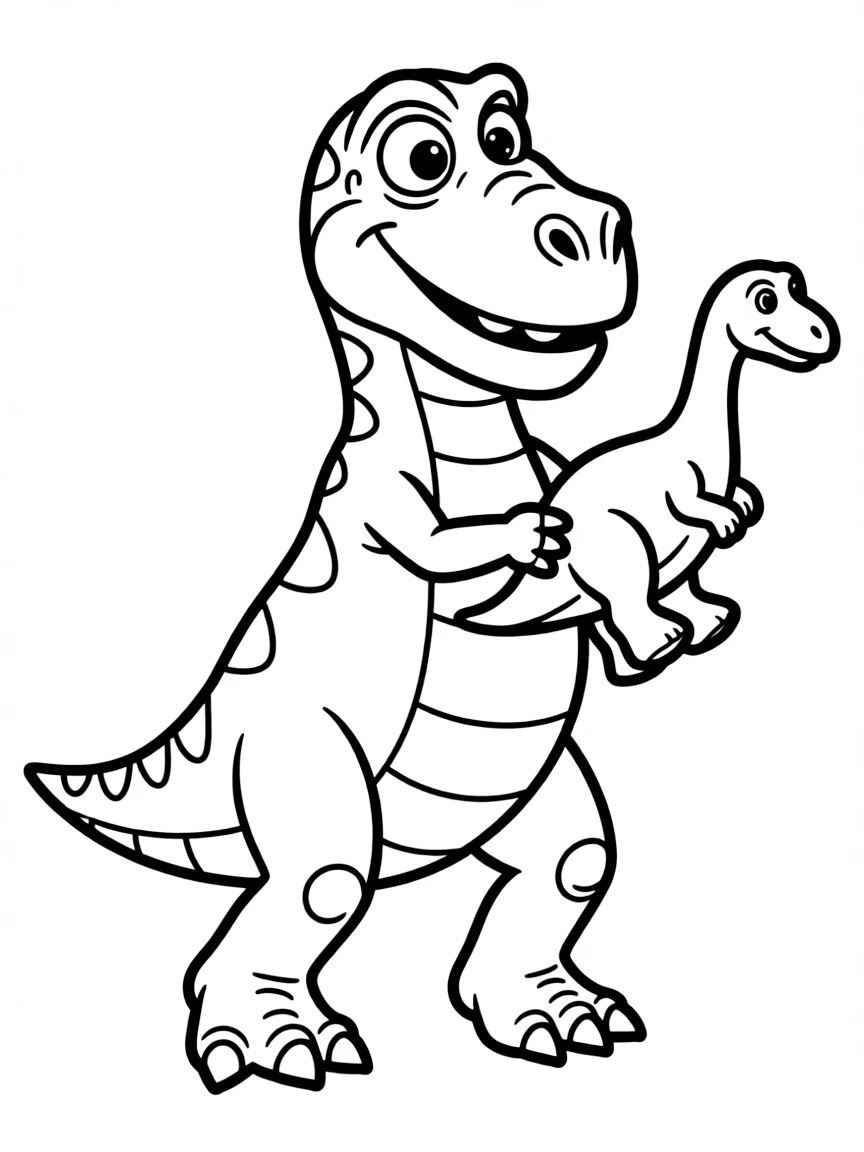 (Toy Story characters) Rex playing with a toy dinosaur.