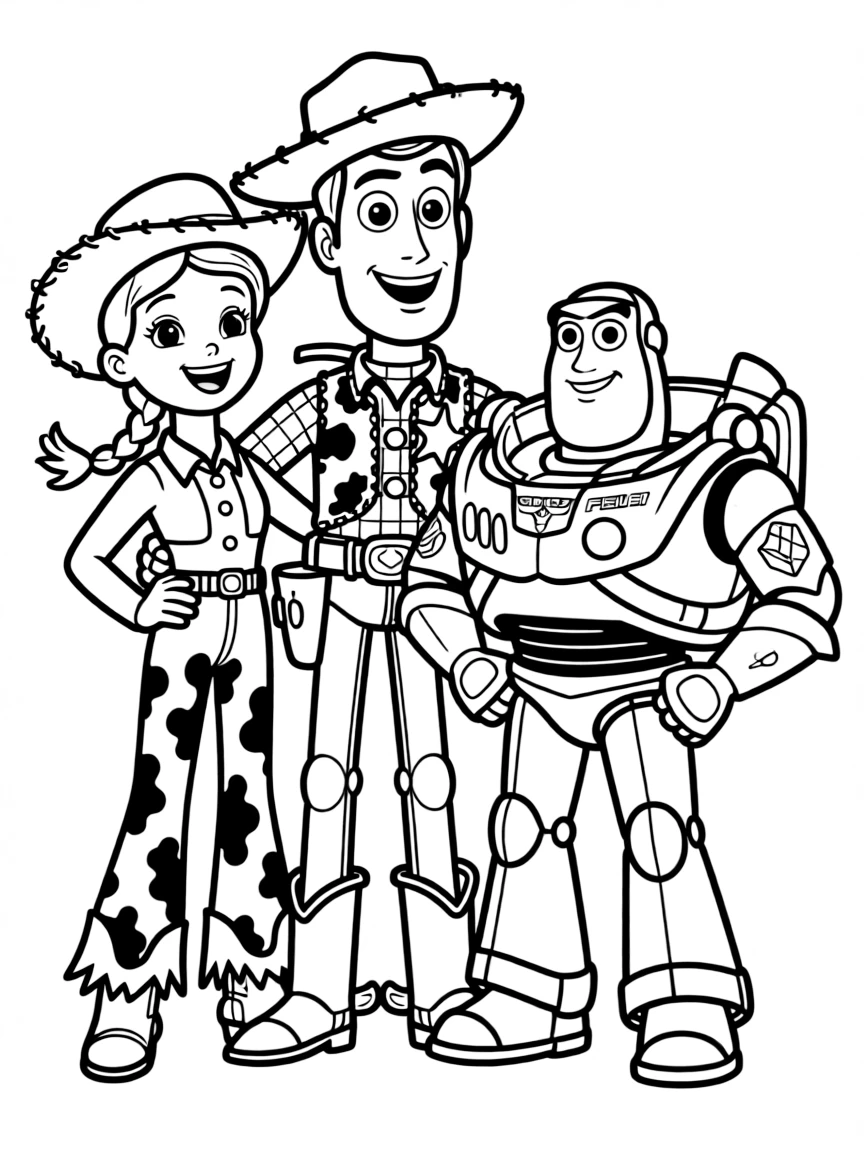 (Toy Story characters) Jessie, Woody, and Buzz Lightyear all together.