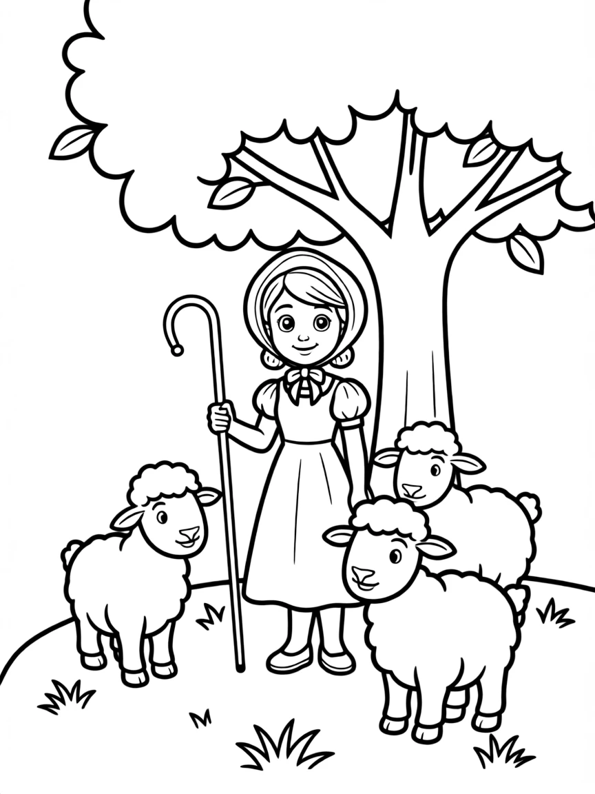 (Toy Story characters) Bo Peep and her sheep under a tree.