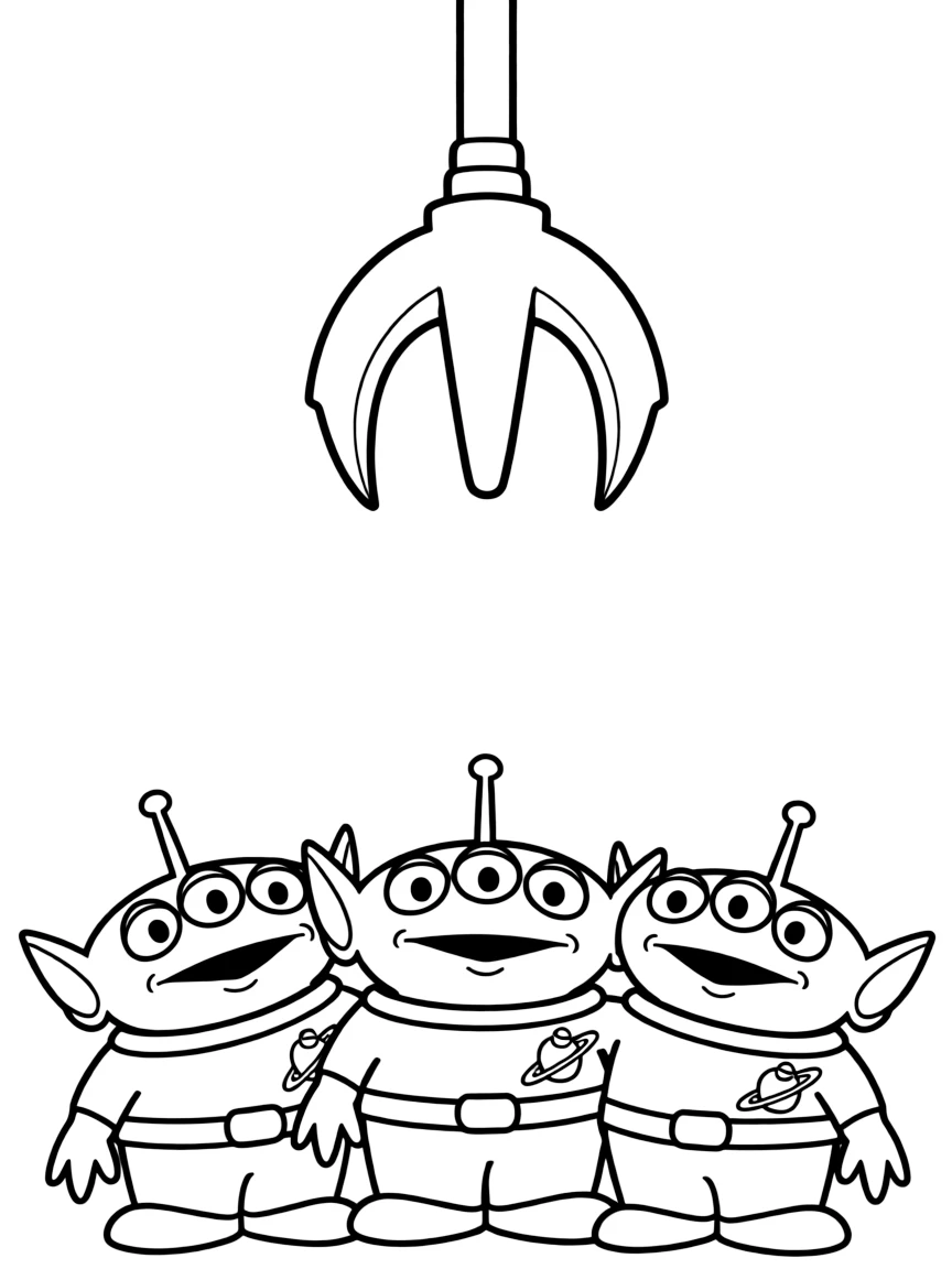 (Toy Story characters) The Aliens looking up at the claw.