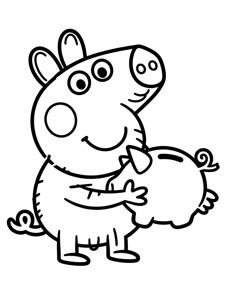 (Toy Story characters) Hamm holding a piggy bank.