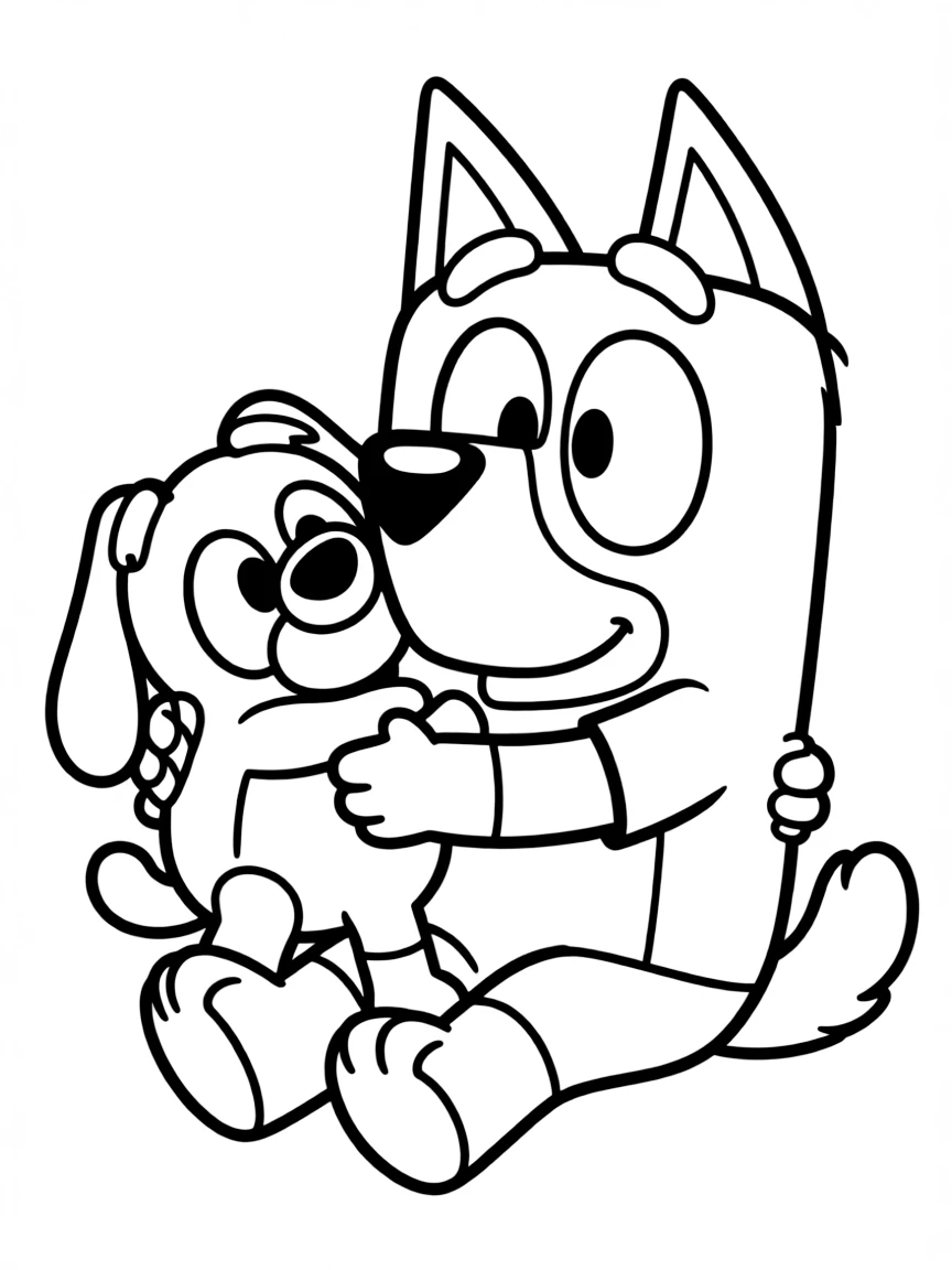 (Bluey TV show) Bingo hugging a Floppy.