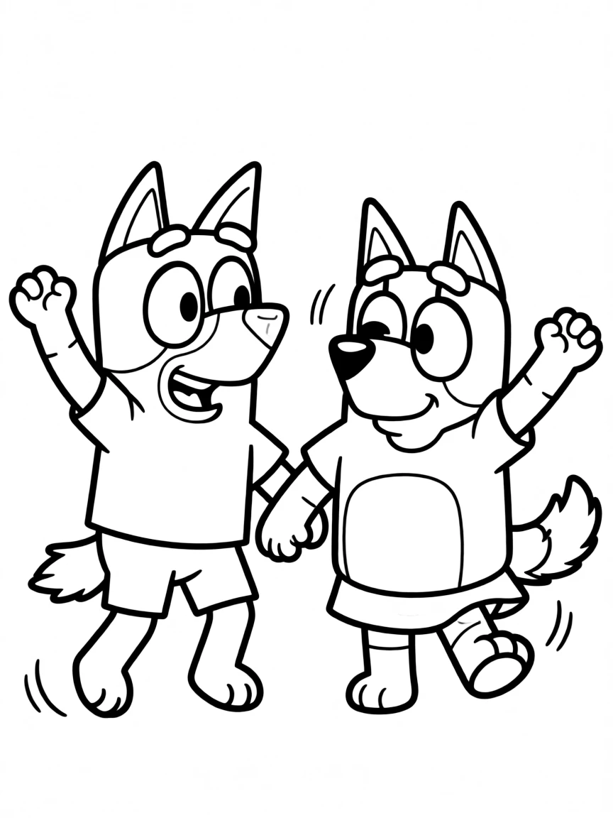 (Bluey TV show) Bluey and Bingo dancing.
