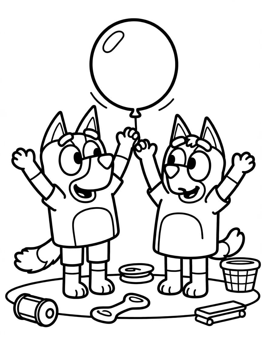 (Bluey TV show) Bluey and Chloe playing Keepy Uppy.