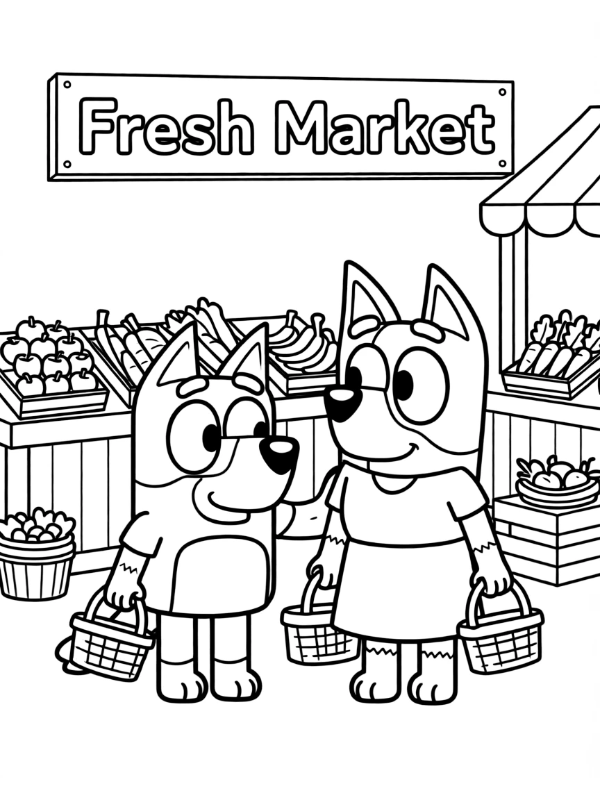 (Bluey TV show) Indy and Bluey at the market.