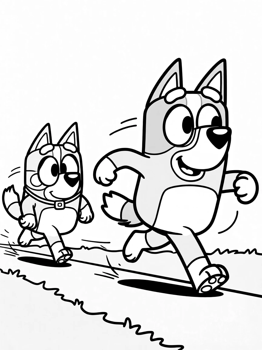 (Bluey TV show) Socks running with Bluey.