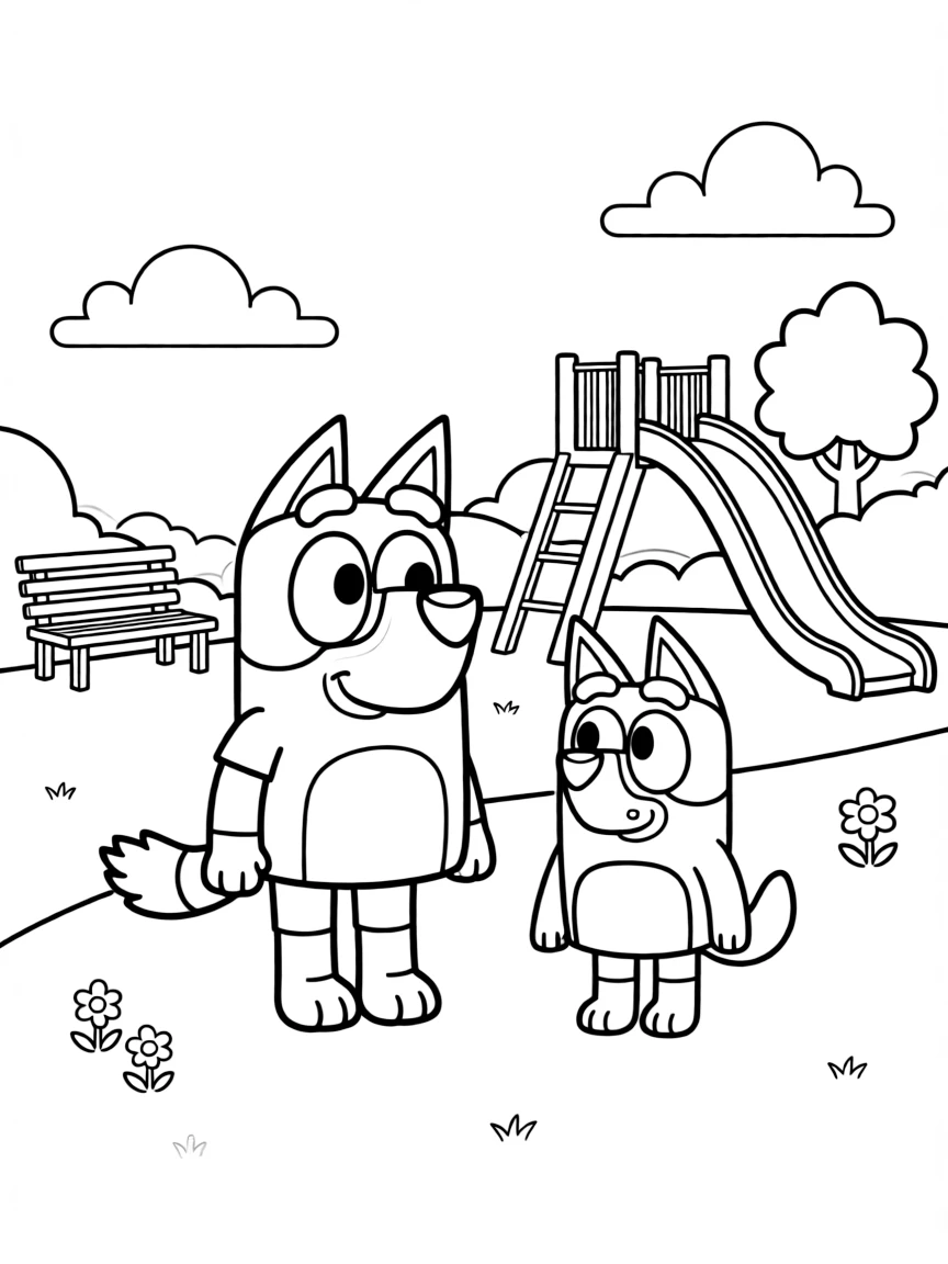 (Bluey TV show) Honey and Bluey at the park.