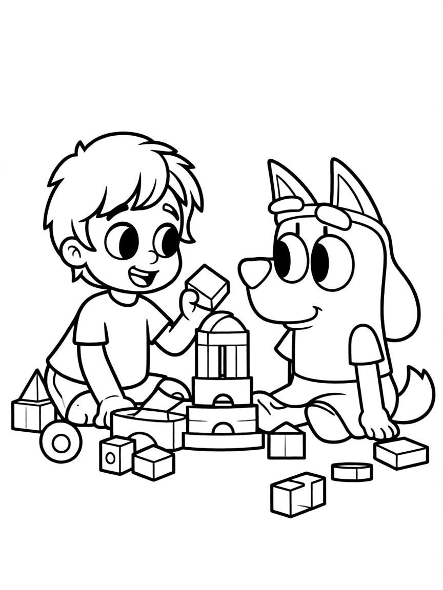 (Bluey TV show) Winton and Bluey building blocks.