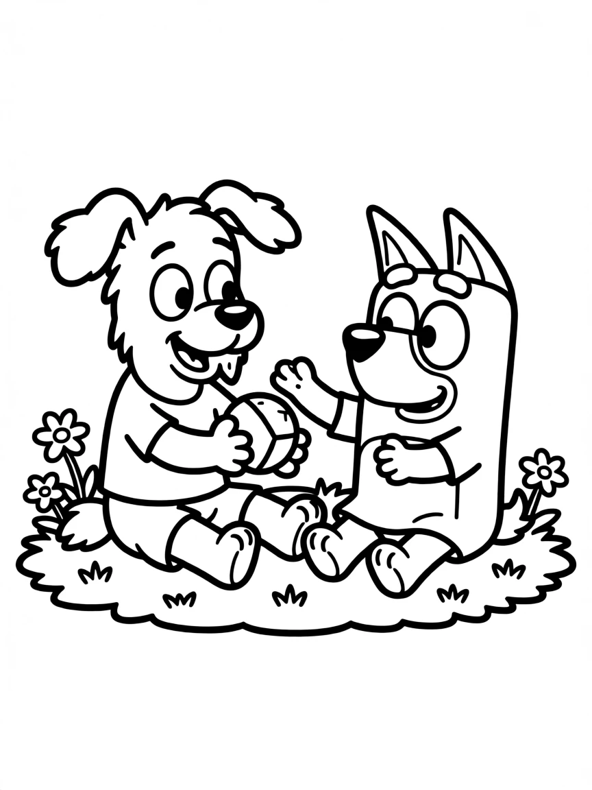 (Bluey TV show) Muffin and Socks playing together.