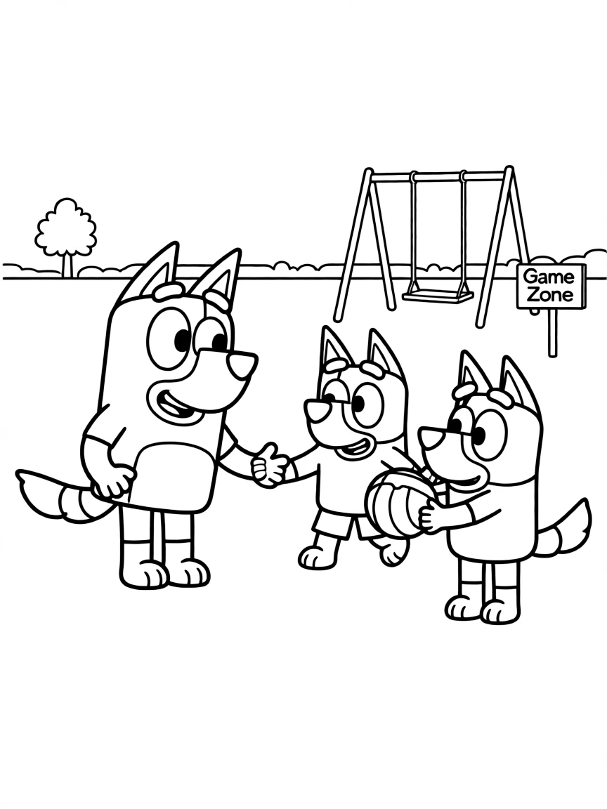 (Bluey TV show) Pat (Lucky's Dad) joining in a game.