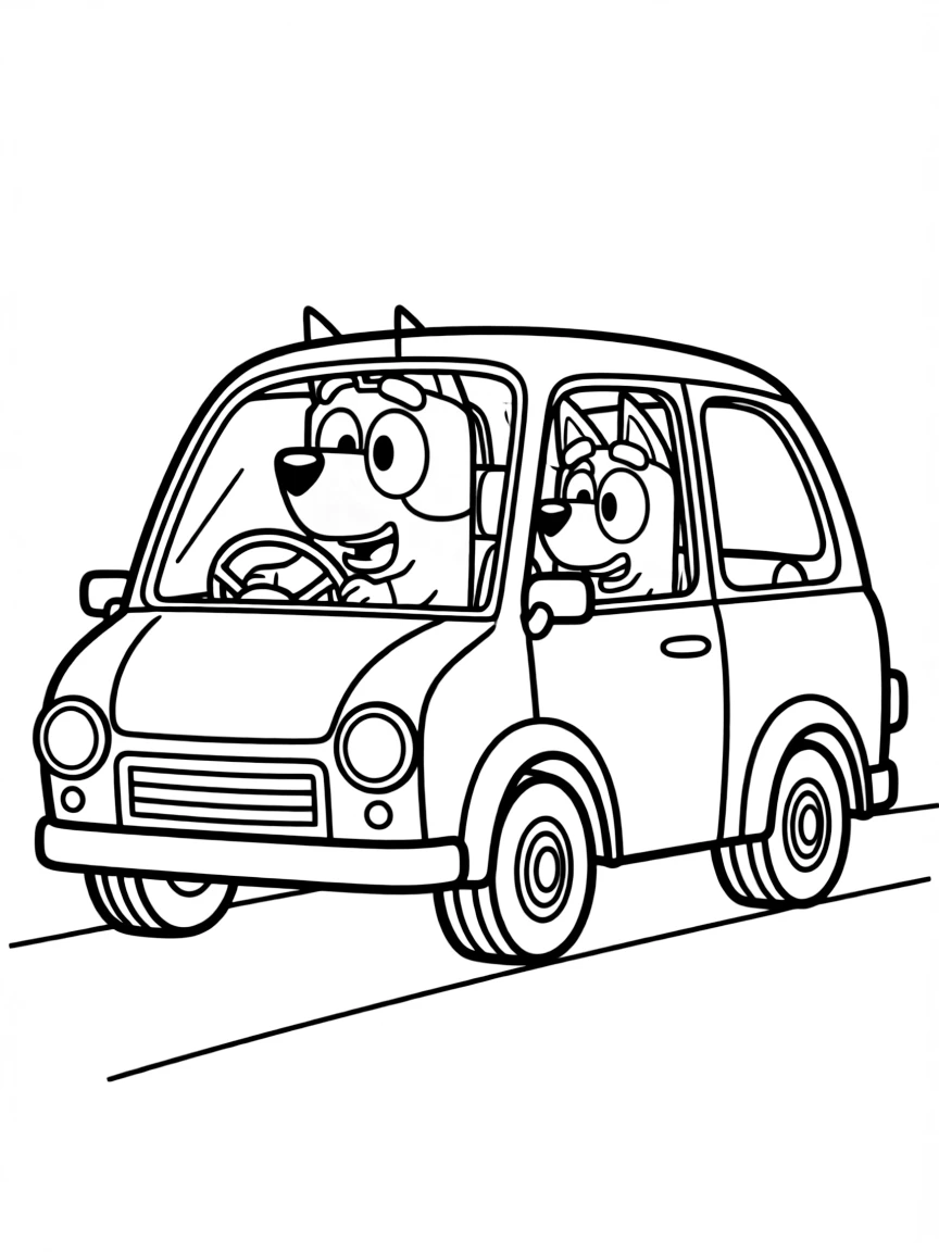 (Bluey TV show) Bluey and Bingo in the car.