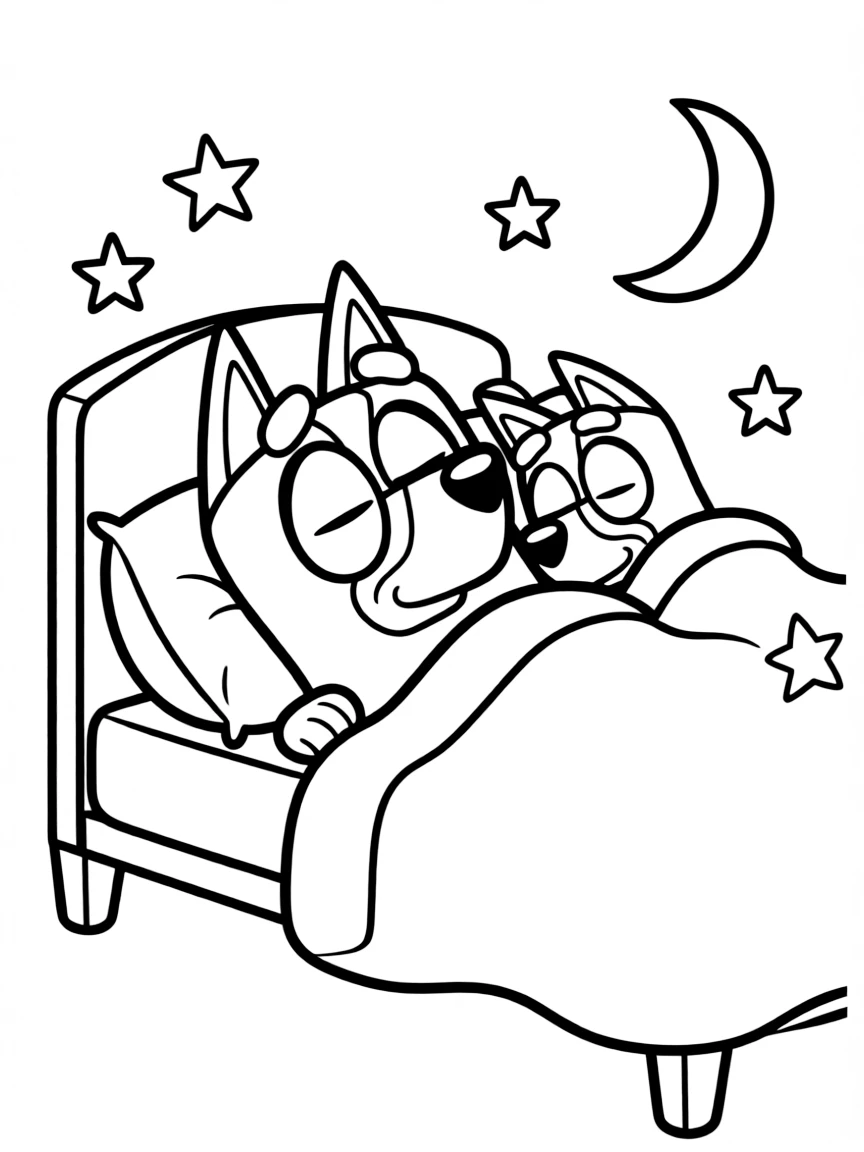 (Bluey TV show) Bluey and Bingo sleeping.