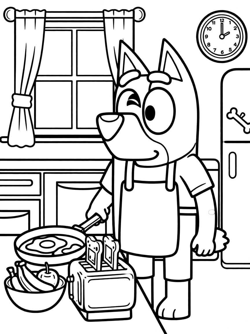 (Bluey TV show) Bandit making breakfast.