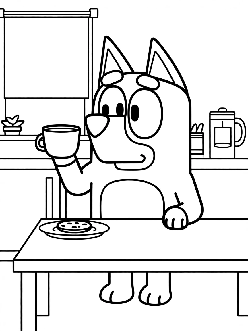 (Bluey TV show) Chilli drinking coffee.